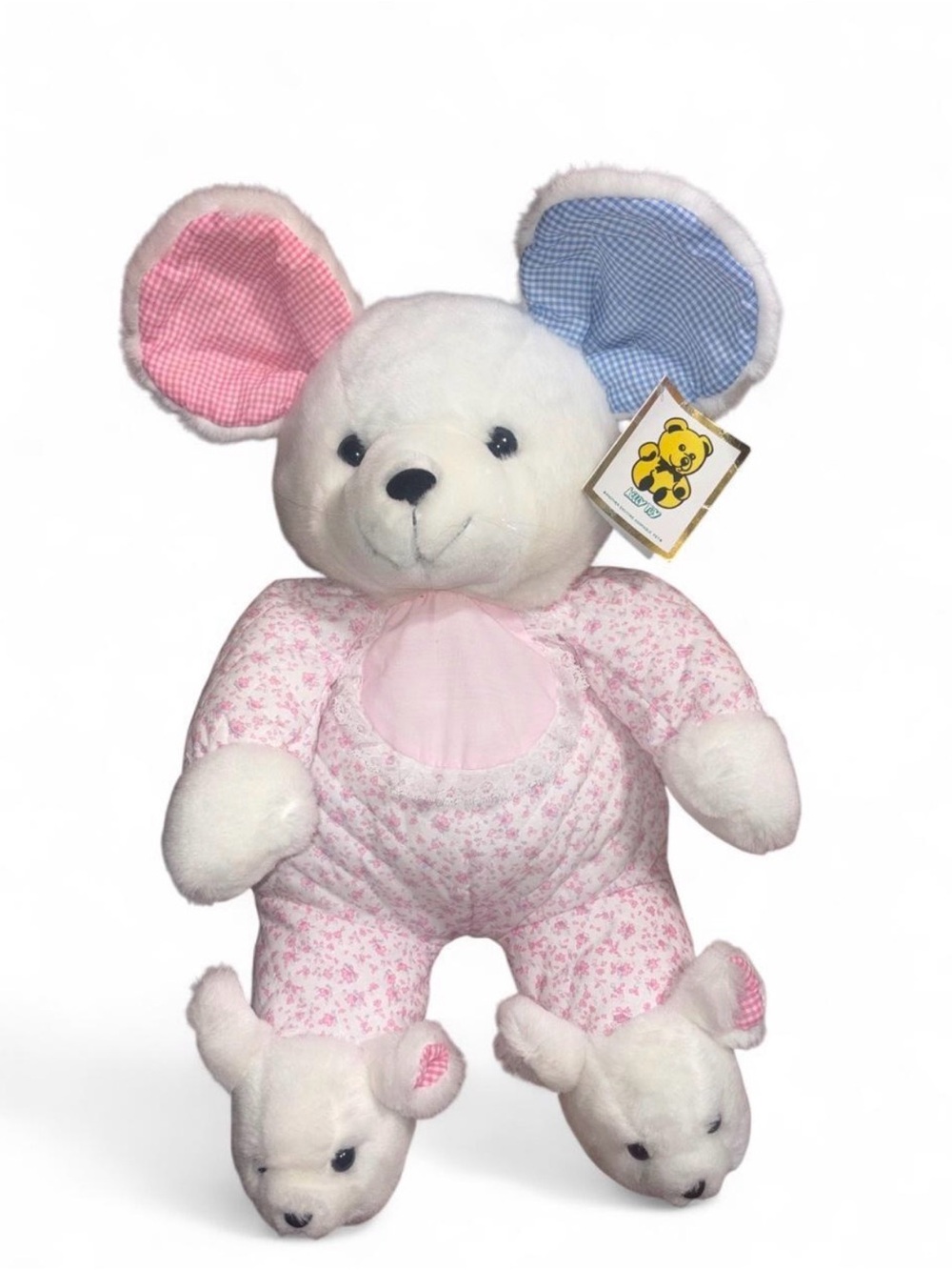 Vintage Kellytoy White Mouse Plush with Slippers Floral Pajamas NWT 90s